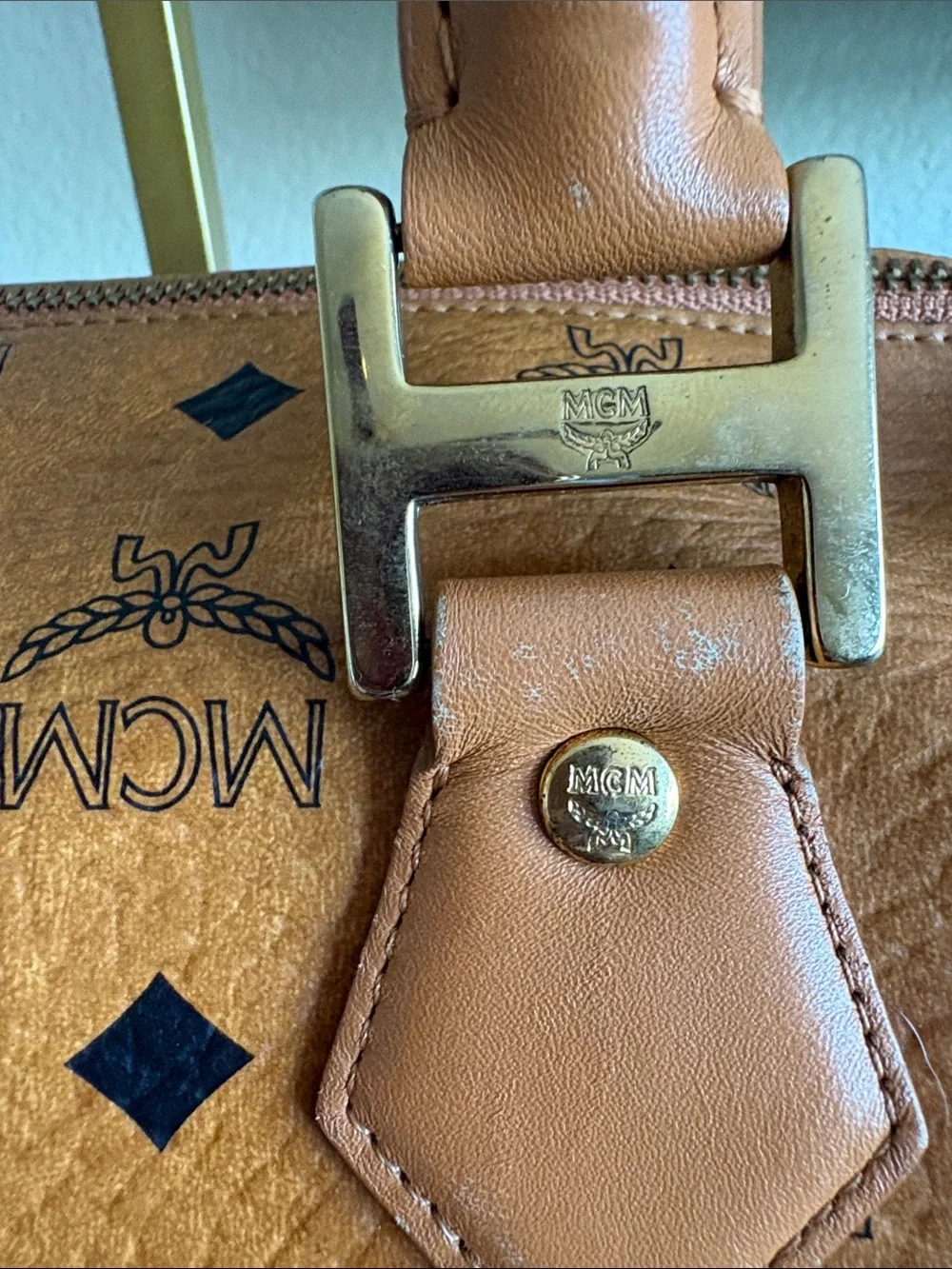 MCM COGNAC VISETOS BOSTON SATCHEL / TOP HANDLE BAG